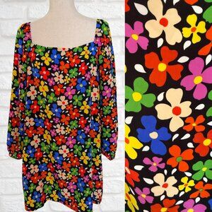 NWOT ASOS Traffic People Retro Floral Shift Dress Long Sleeve Square Neck Large